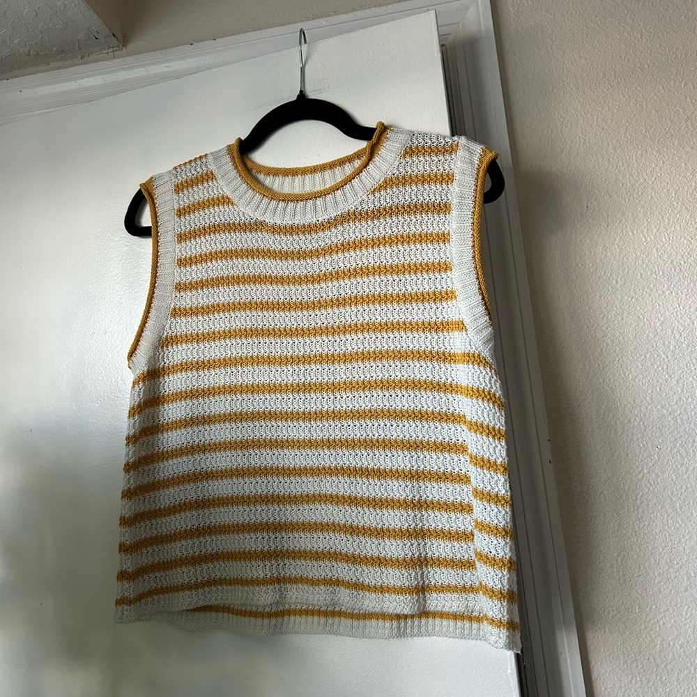 SHEIN White & Mustard Striped Knit Tank